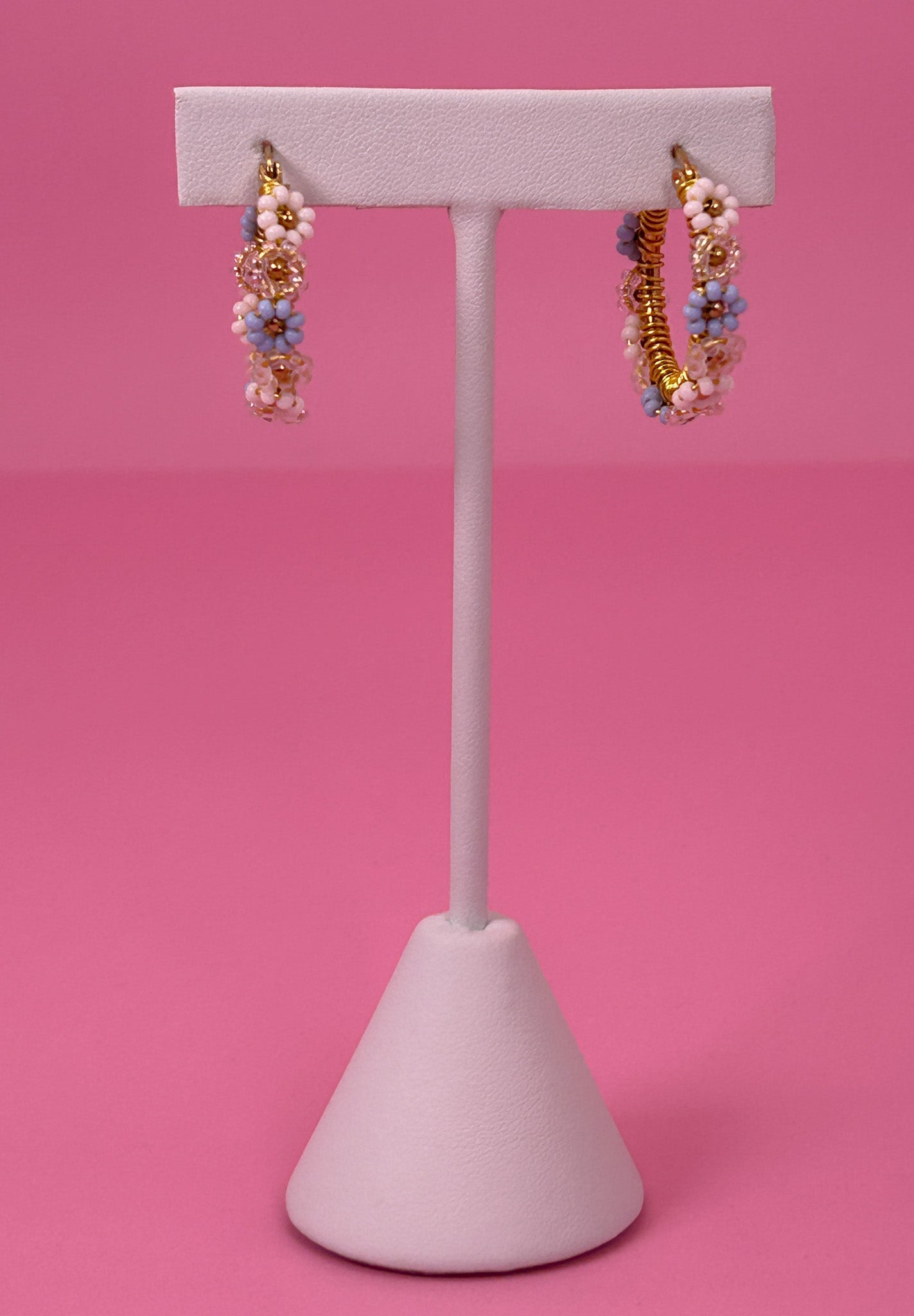 Delicate Blue Daisy Hoop Earrings