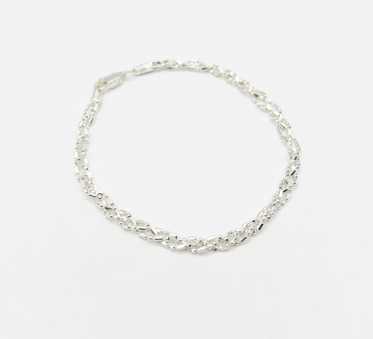 Sterling Silver Triple Chain Diamond-Cut Bead Bracelet