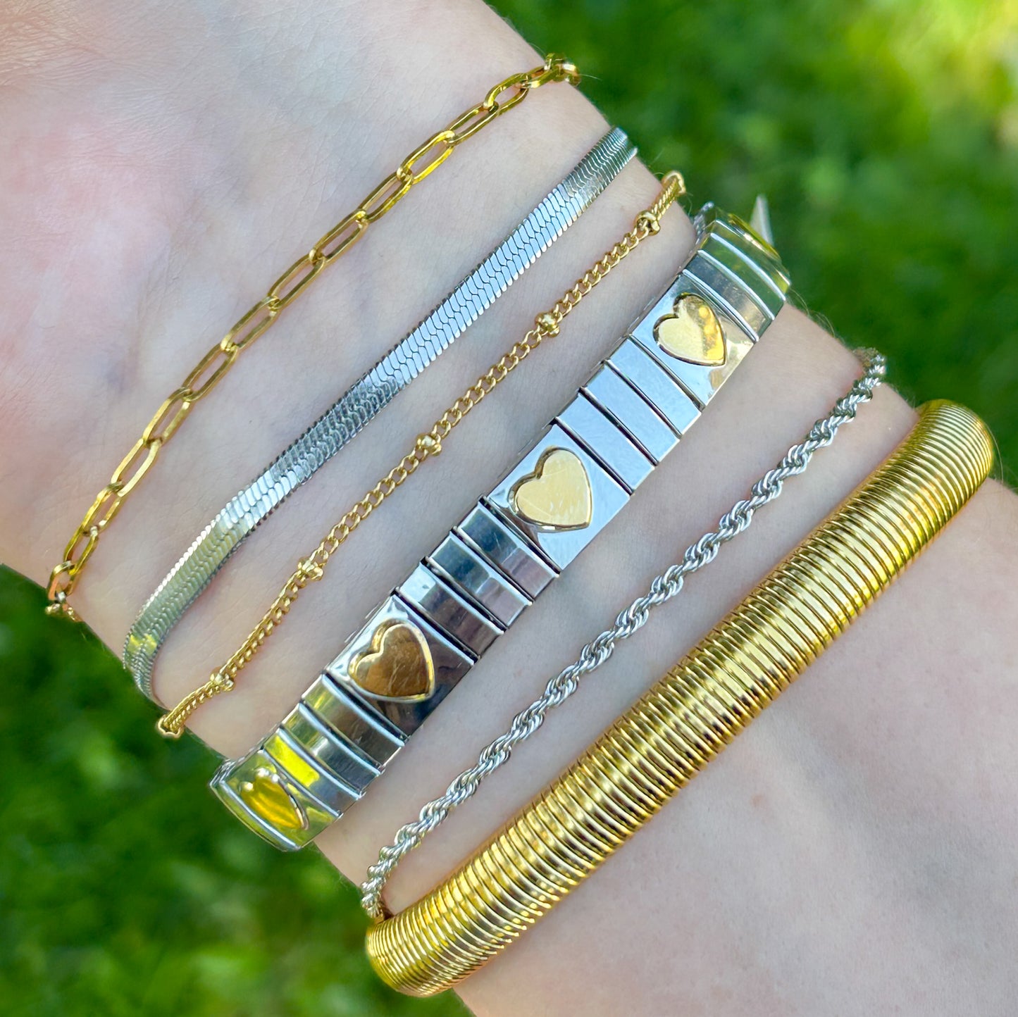 Silver & Gold Heart Elastic Bracelet