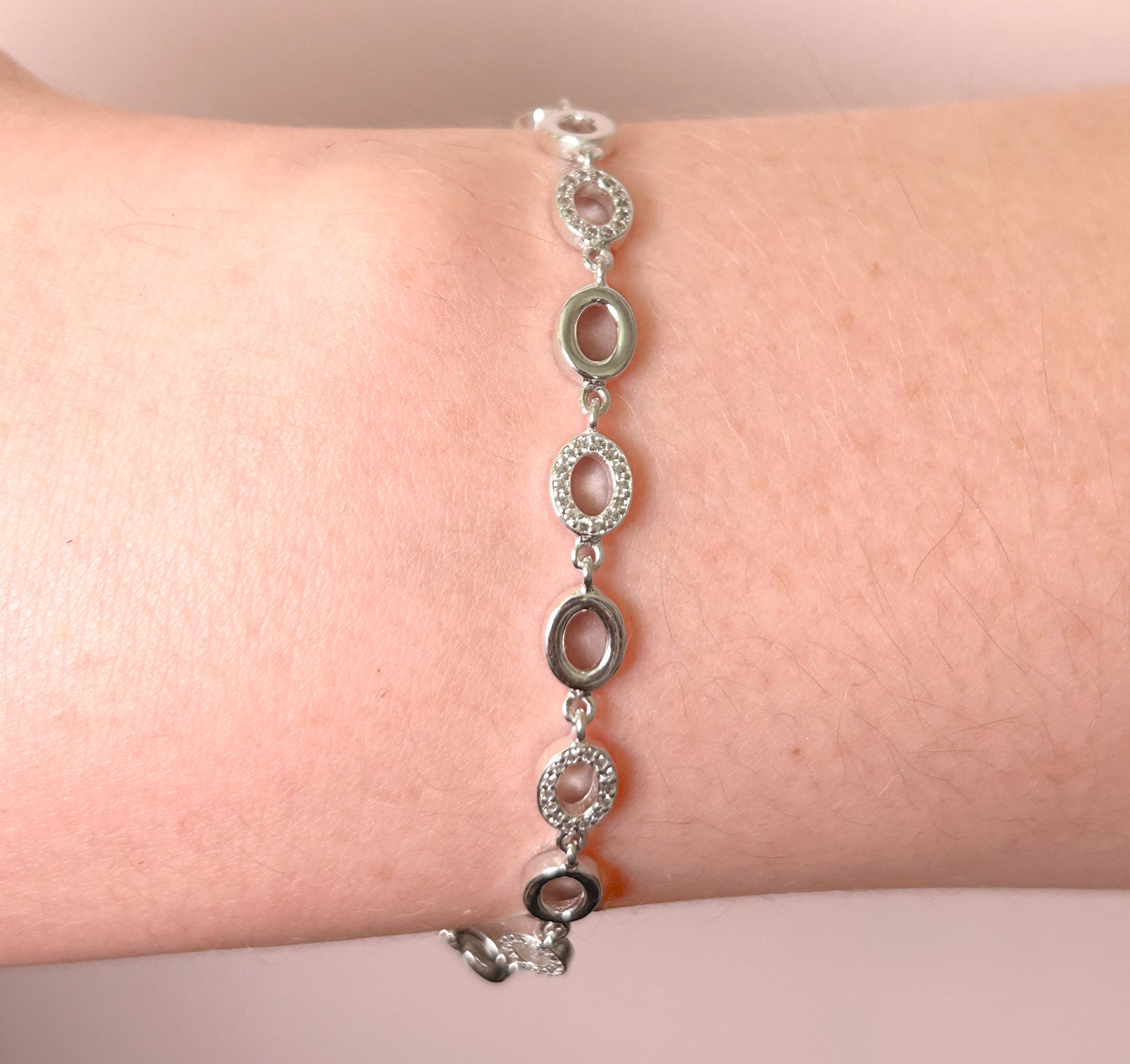 Oval Link Bracelet with Cubic Zirconia