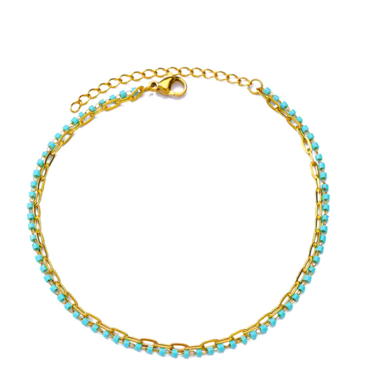 Double Aqua Enamel Chain Anklet