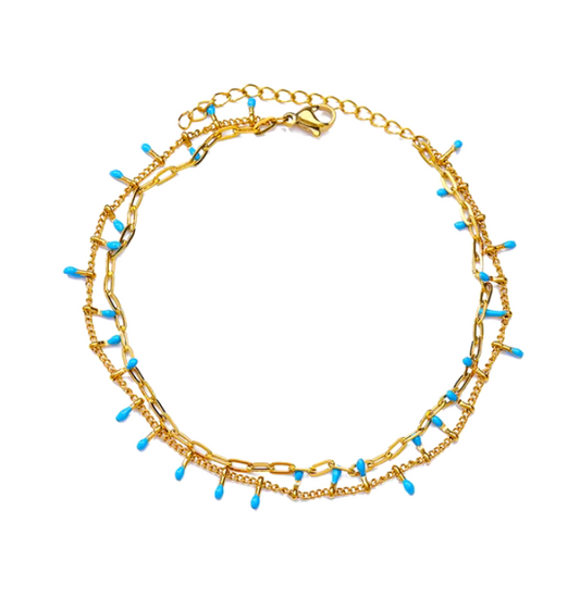 Double Blue Enamel Chain Anklet