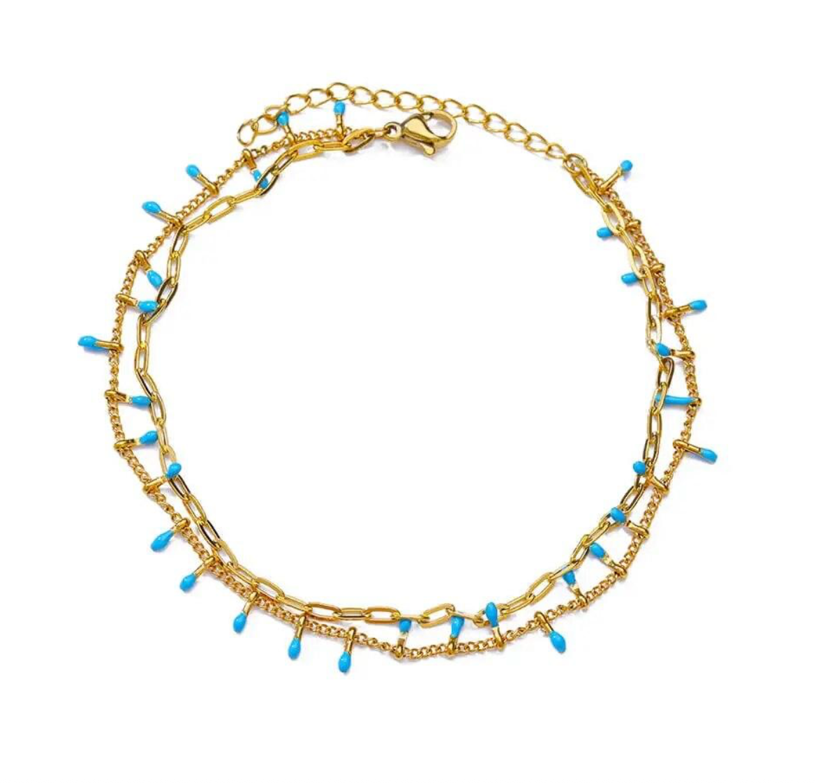Double Blue Enamel Chain Anklet