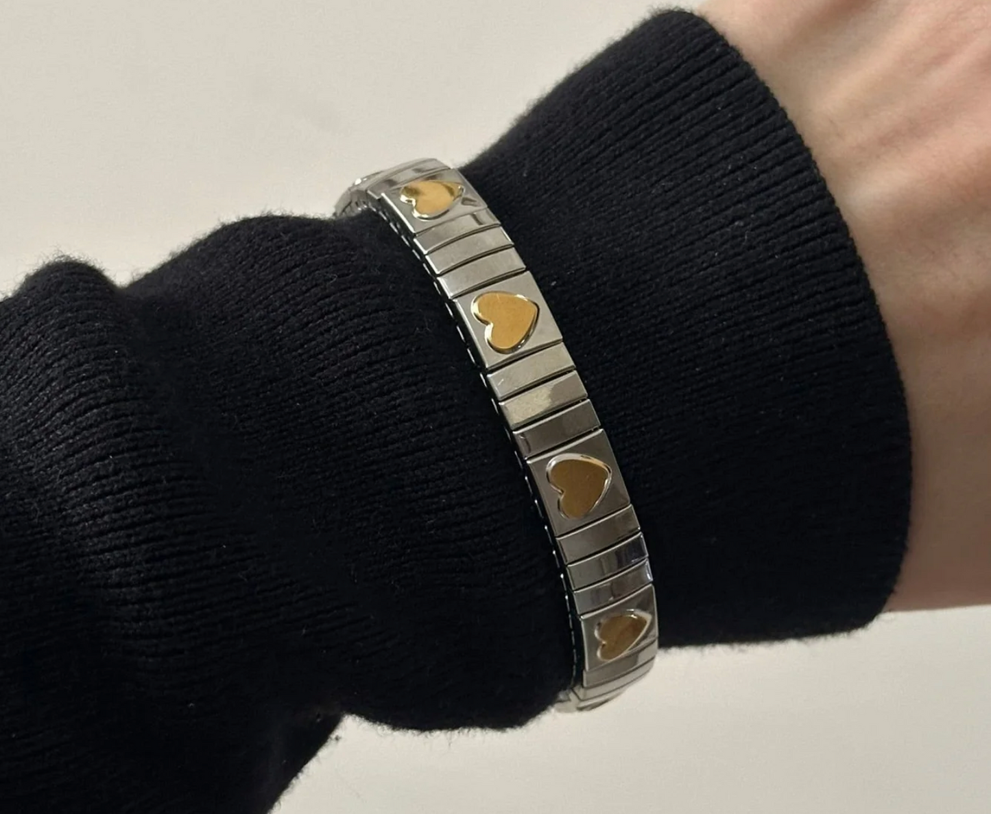 Silver & Gold Heart Elastic Bracelet