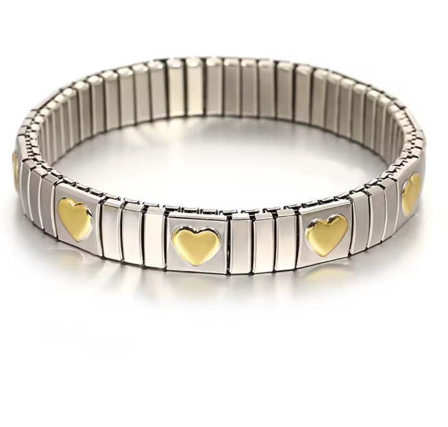 Silver & Gold Heart Elastic Bracelet