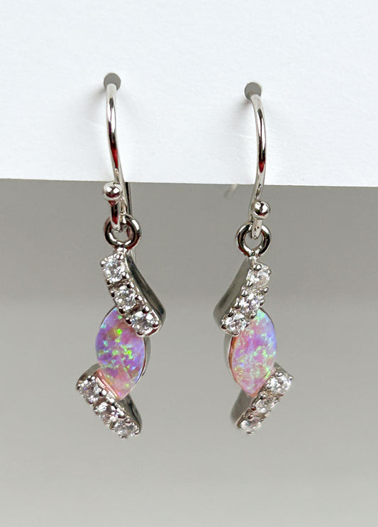 Sterling Silver Pink Opal Drop Earrings