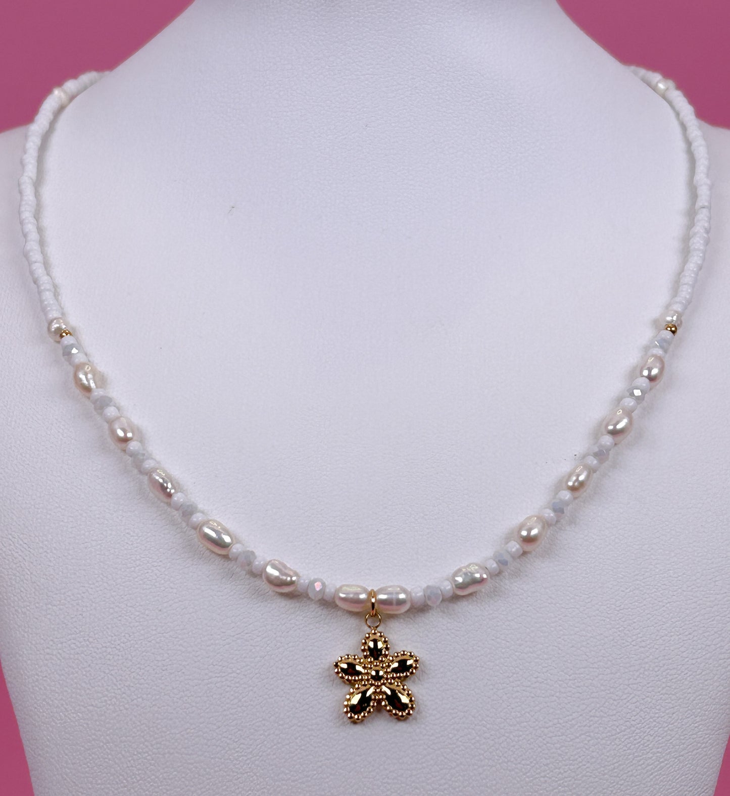Golden Bloom Necklace with Freshwater Pearls