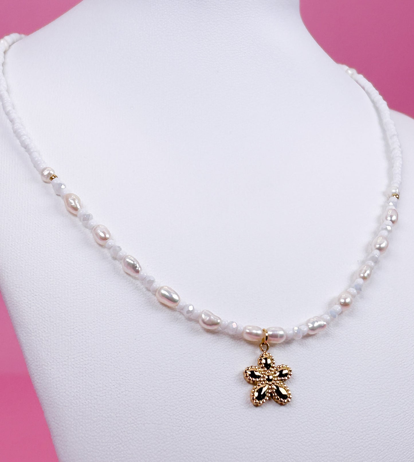 Golden Bloom Necklace with Freshwater Pearls