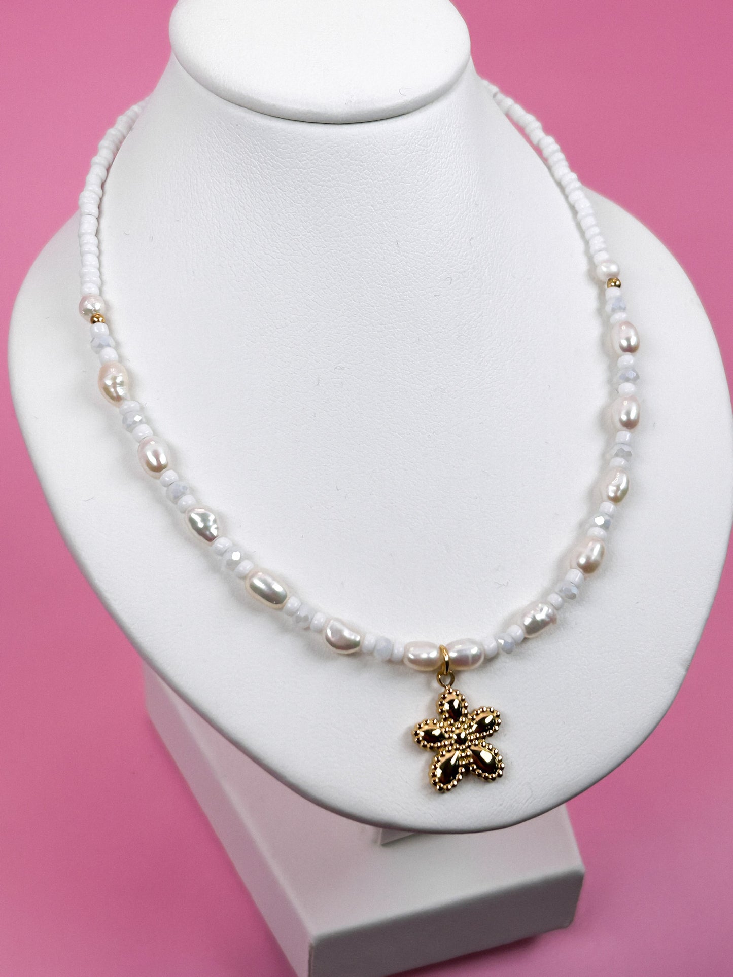 Golden Bloom Necklace with Freshwater Pearls