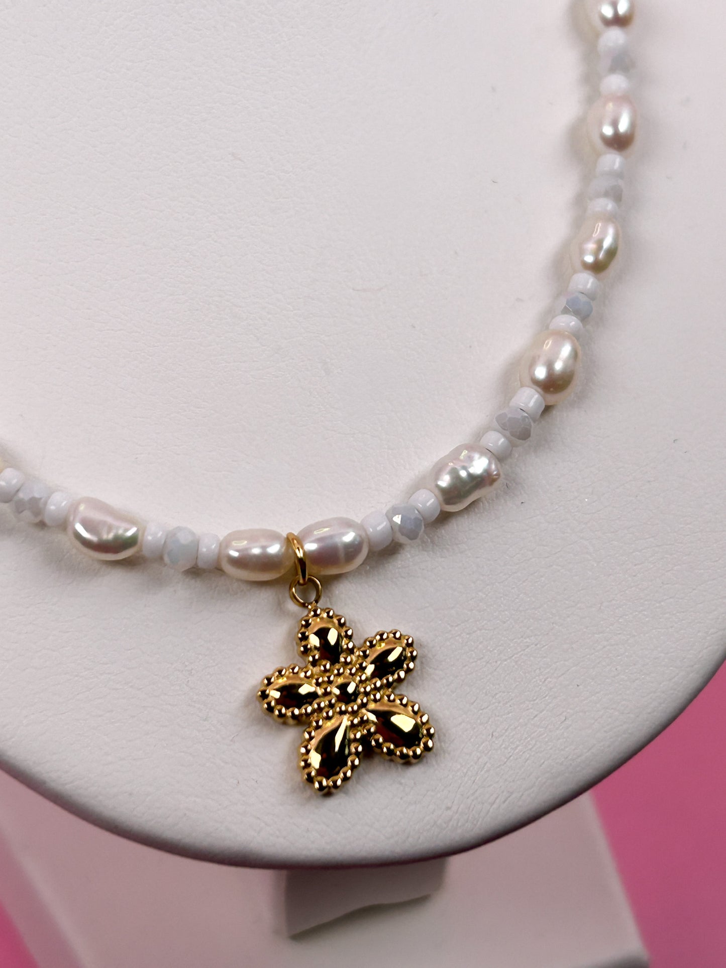 Golden Bloom Necklace with Freshwater Pearls