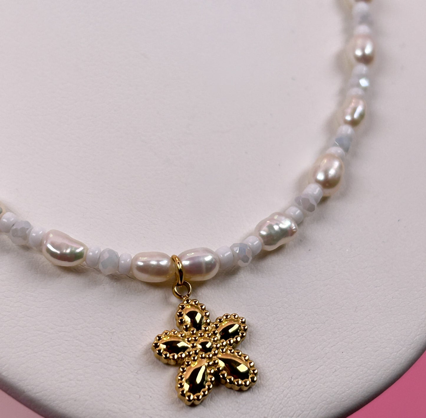 Golden Bloom Necklace with Freshwater Pearls