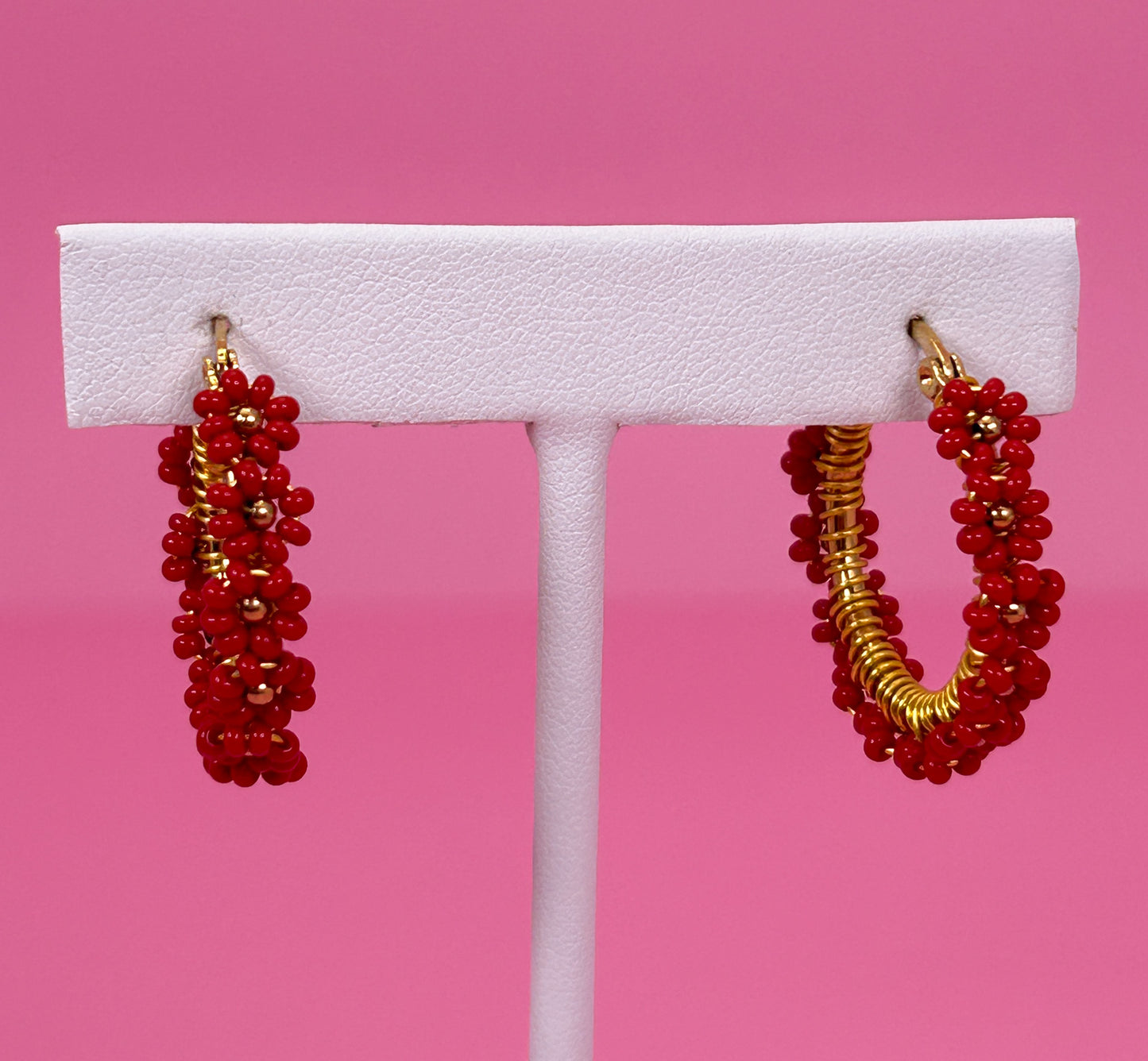 Red Daisy Hoop Earrings