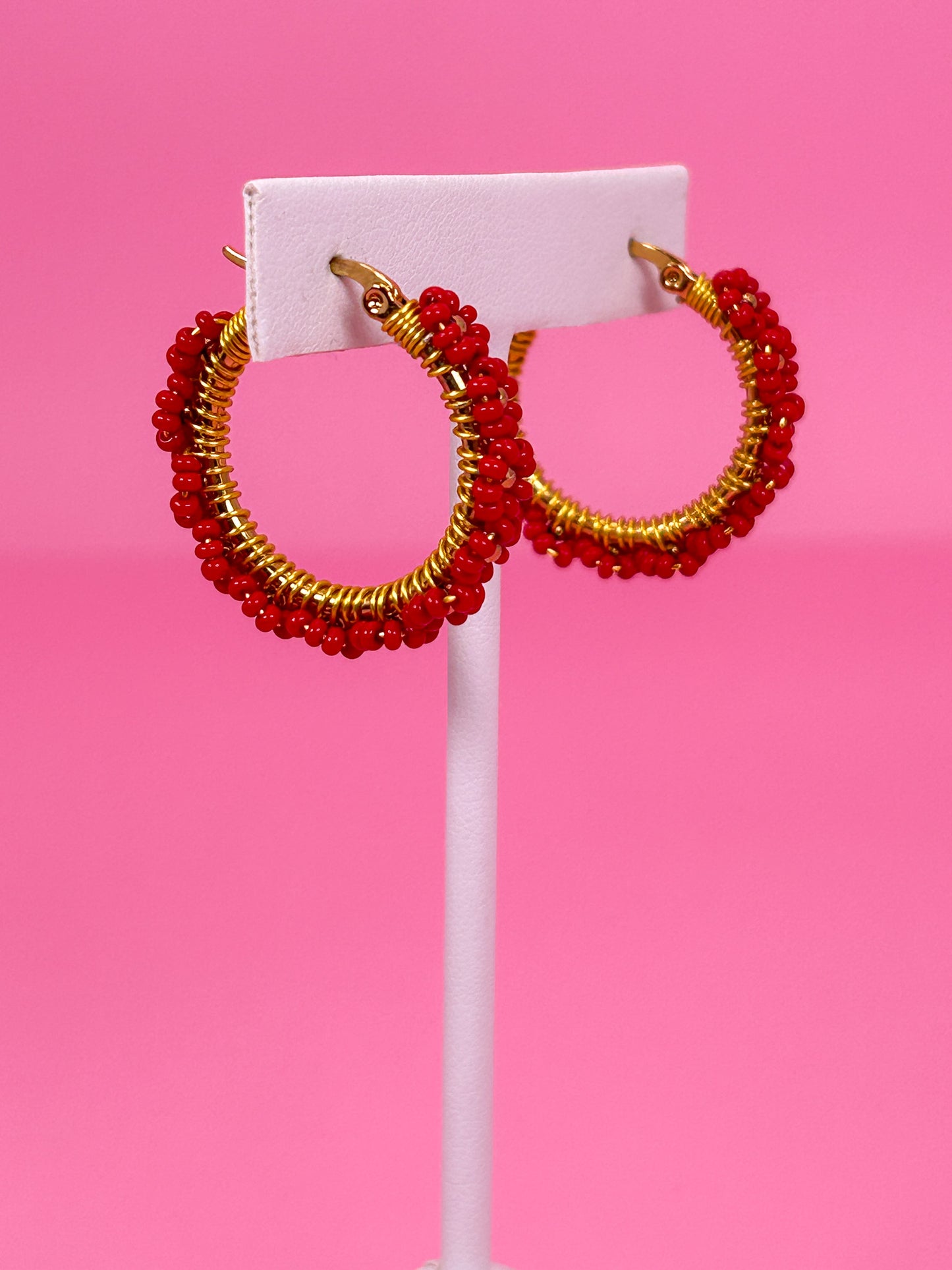 Red Daisy Hoop Earrings