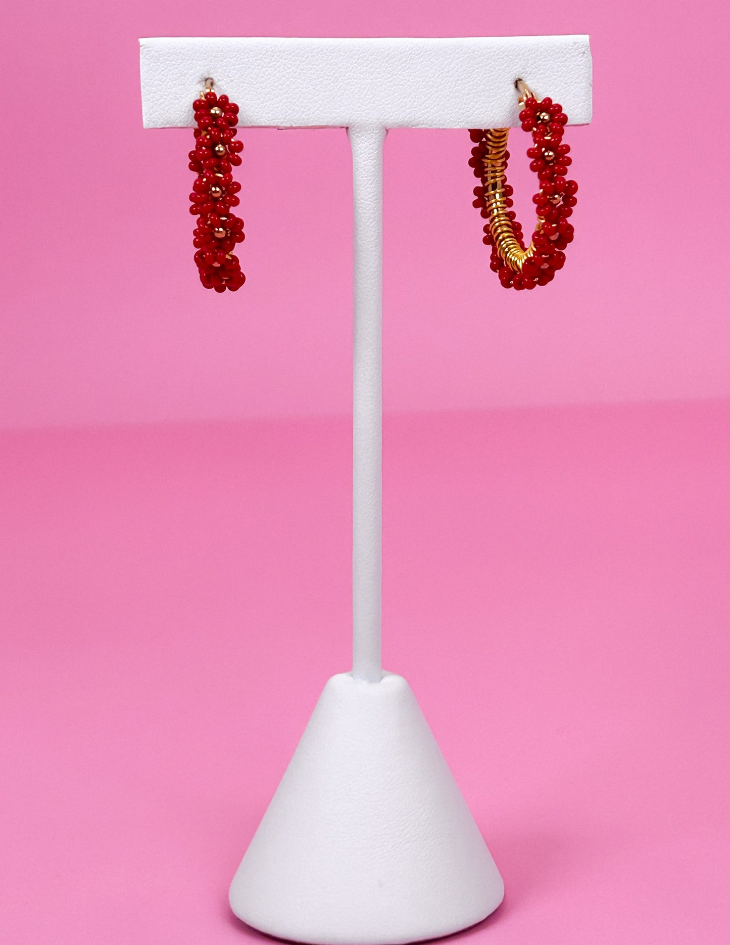 Red Daisy Hoop Earrings