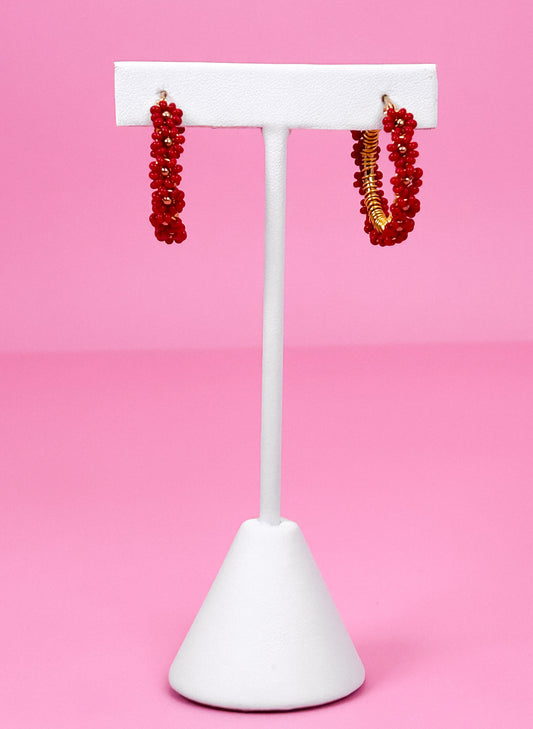 Red Daisy Hoop Earrings