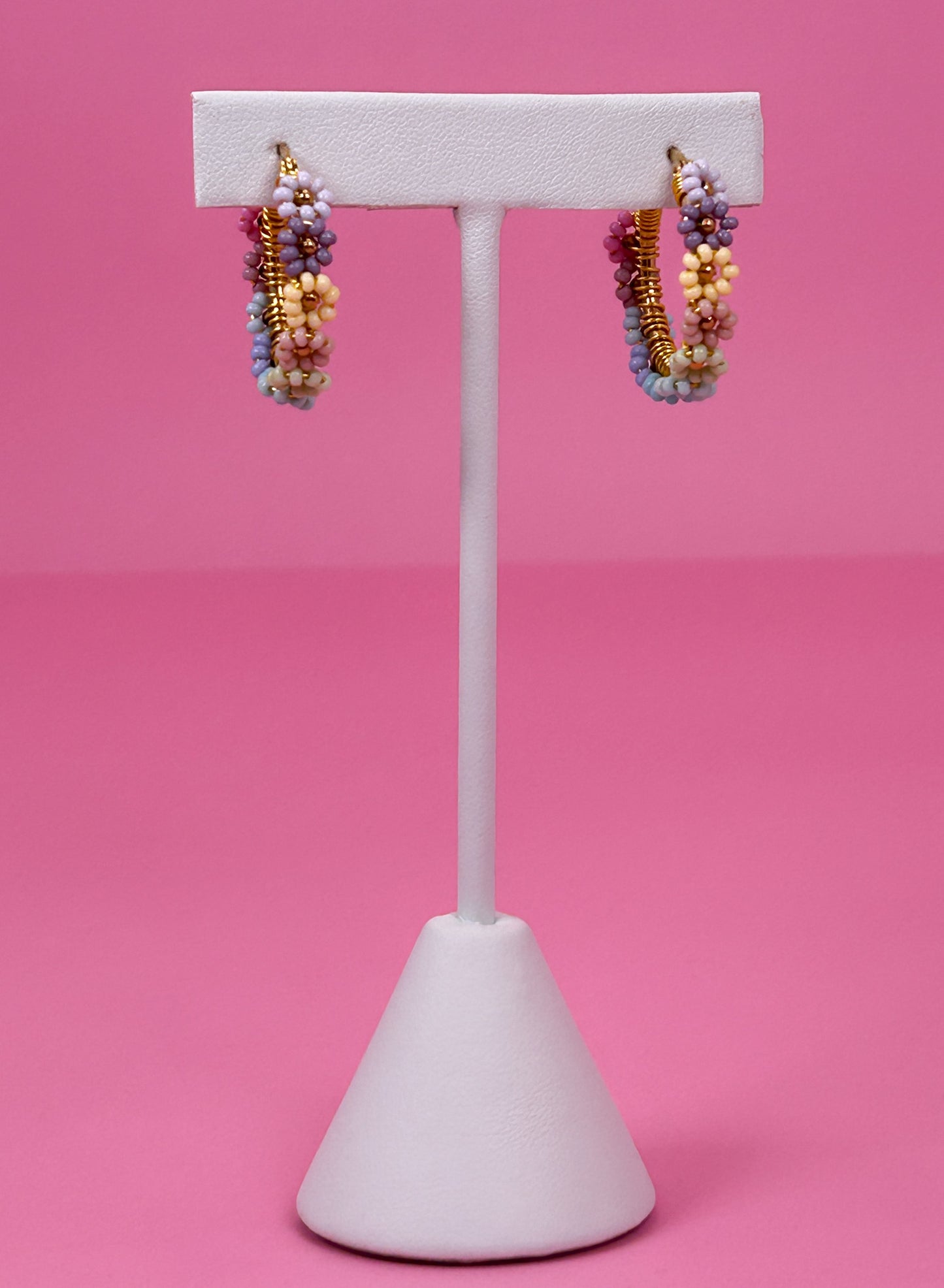 Soft Pastel Daisy Hoop Earrings