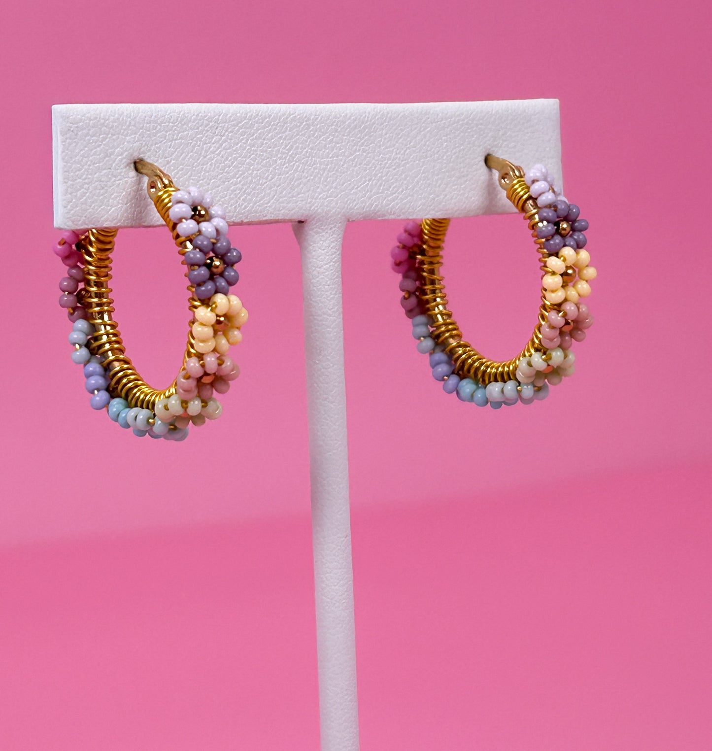 Soft Pastel Daisy Hoop Earrings