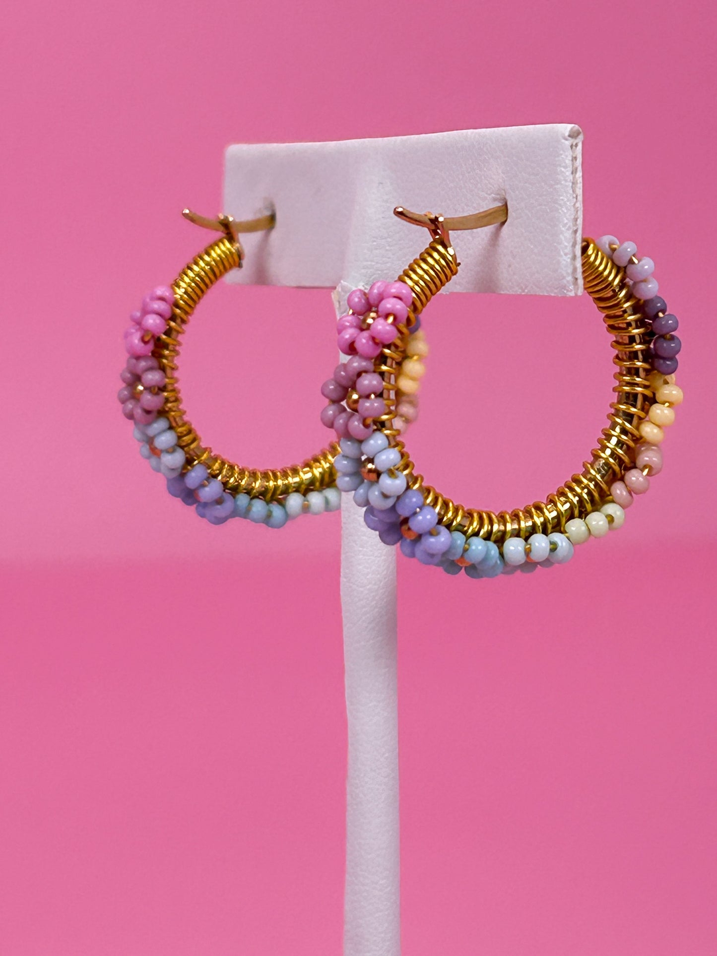 Soft Pastel Daisy Hoop Earrings