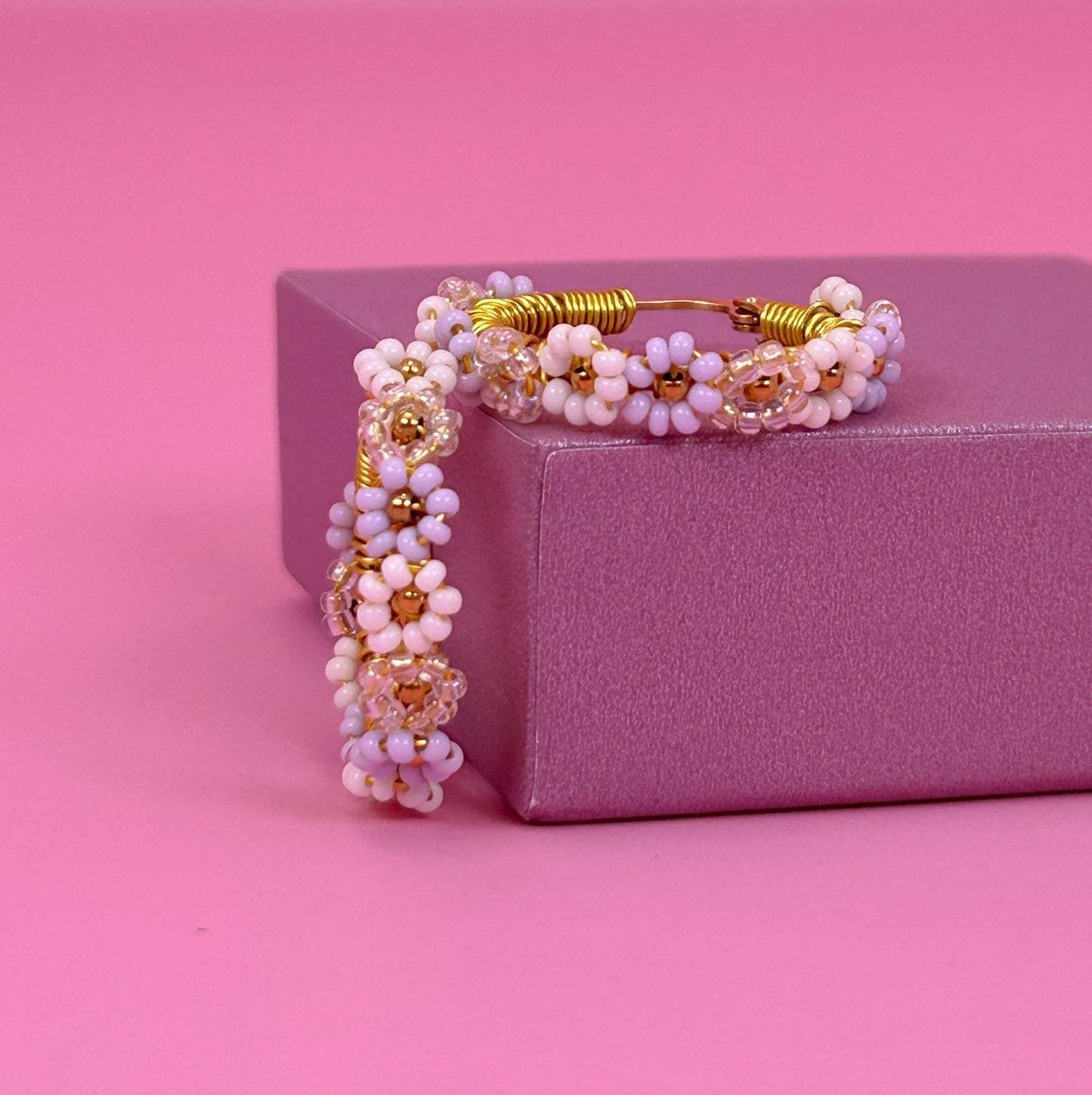 Delicate Lilac Daisy Hoop Earrings