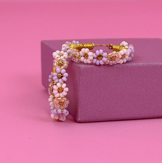 Delicate Lilac Daisy Hoop Earrings