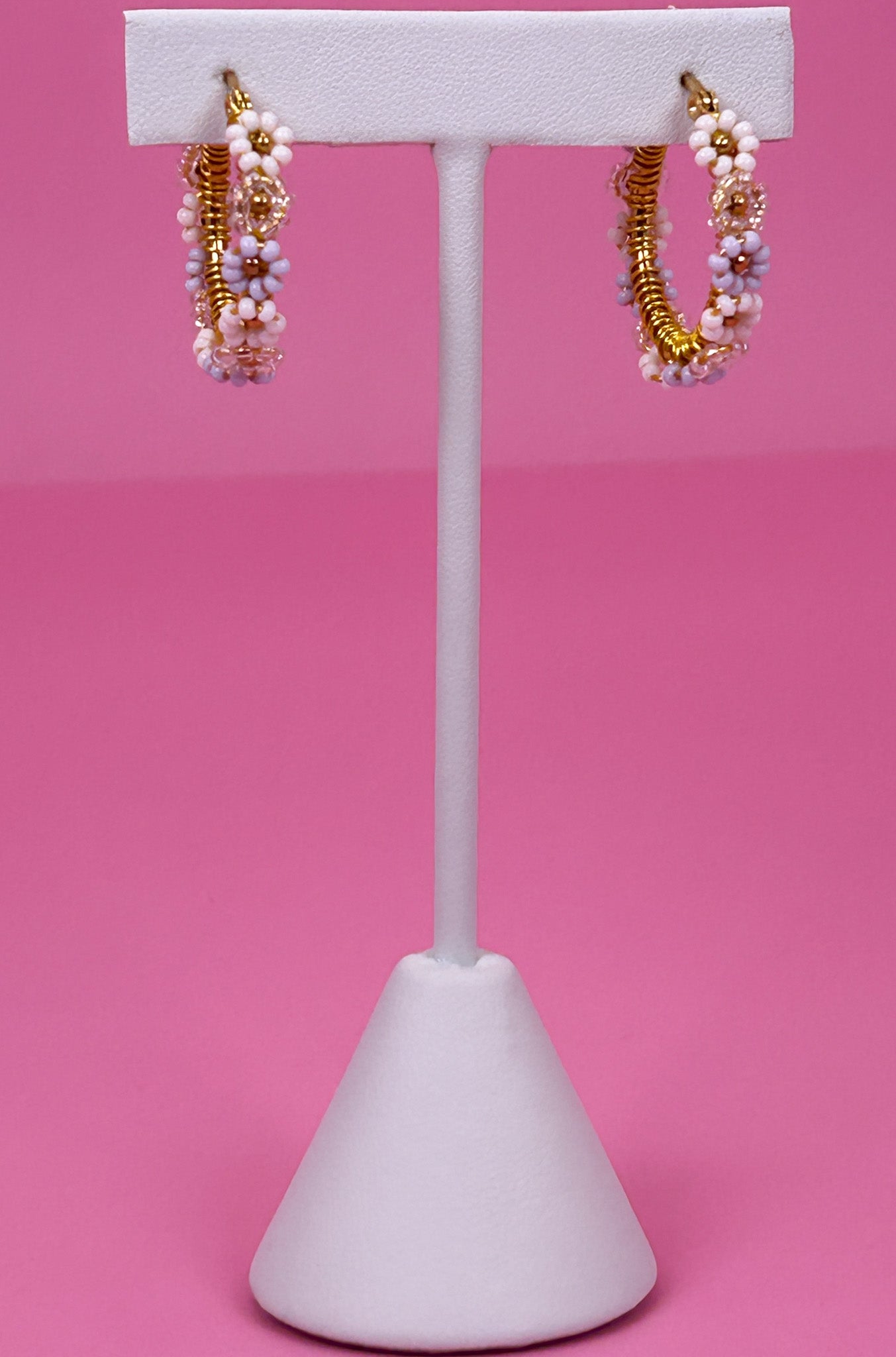 Delicate Lilac Daisy Hoop Earrings