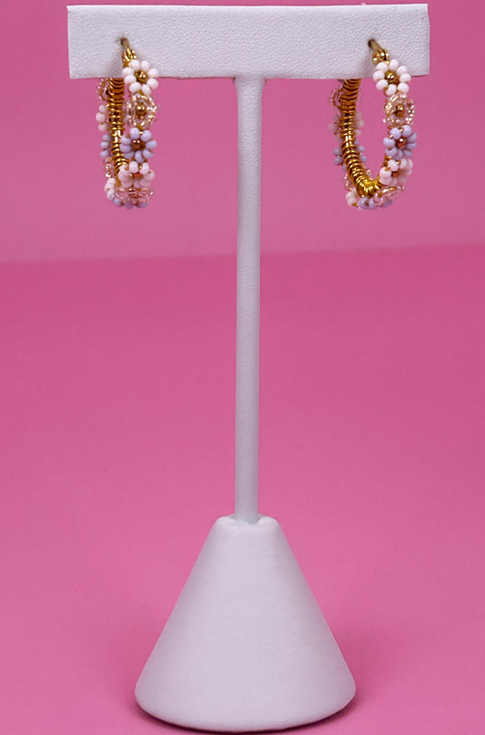 Delicate Lilac Daisy Hoop Earrings