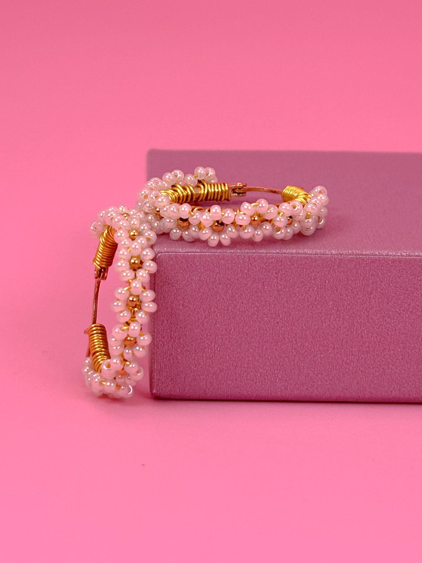 Ivory Daisy Hoop Earrings