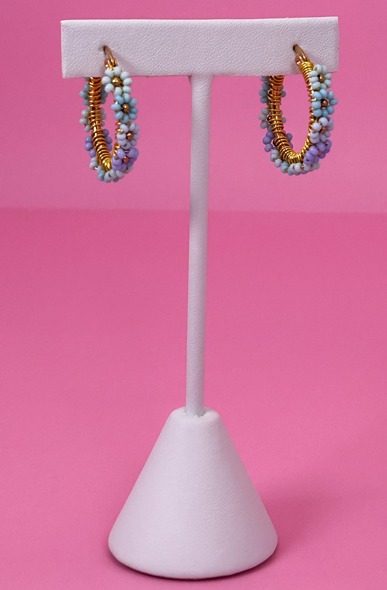 Ocean Blue Daisy Hoop Earrings