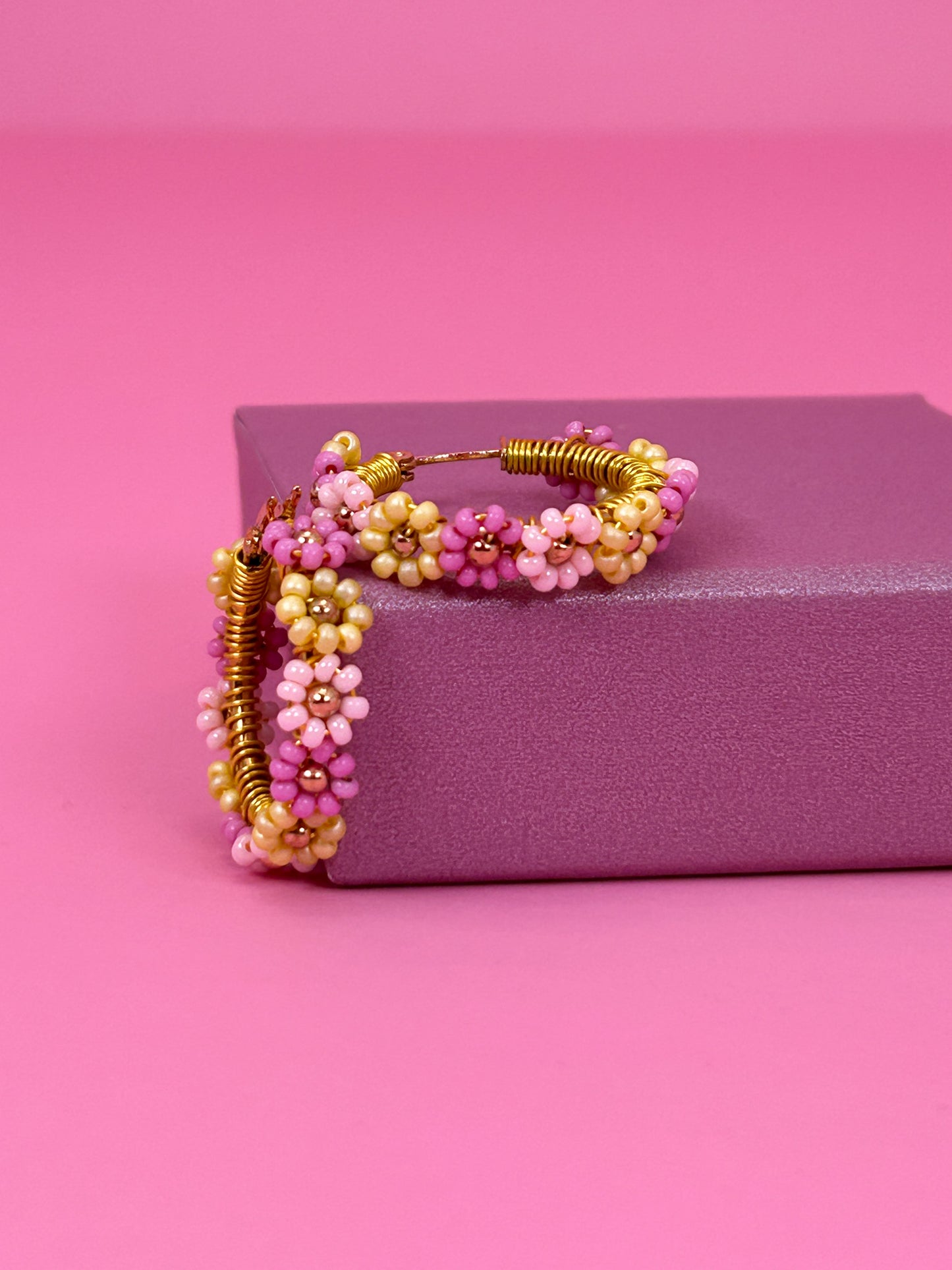 Rose Mix Daisy Hoop Earrings