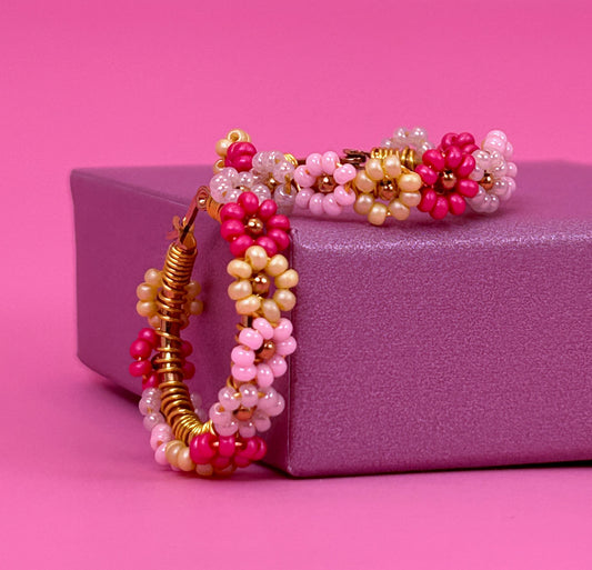 Blush Pink Daisy Hoop Earrings