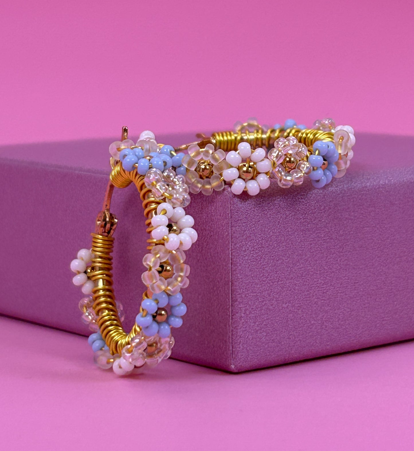 Delicate Blue Daisy Hoop Earrings