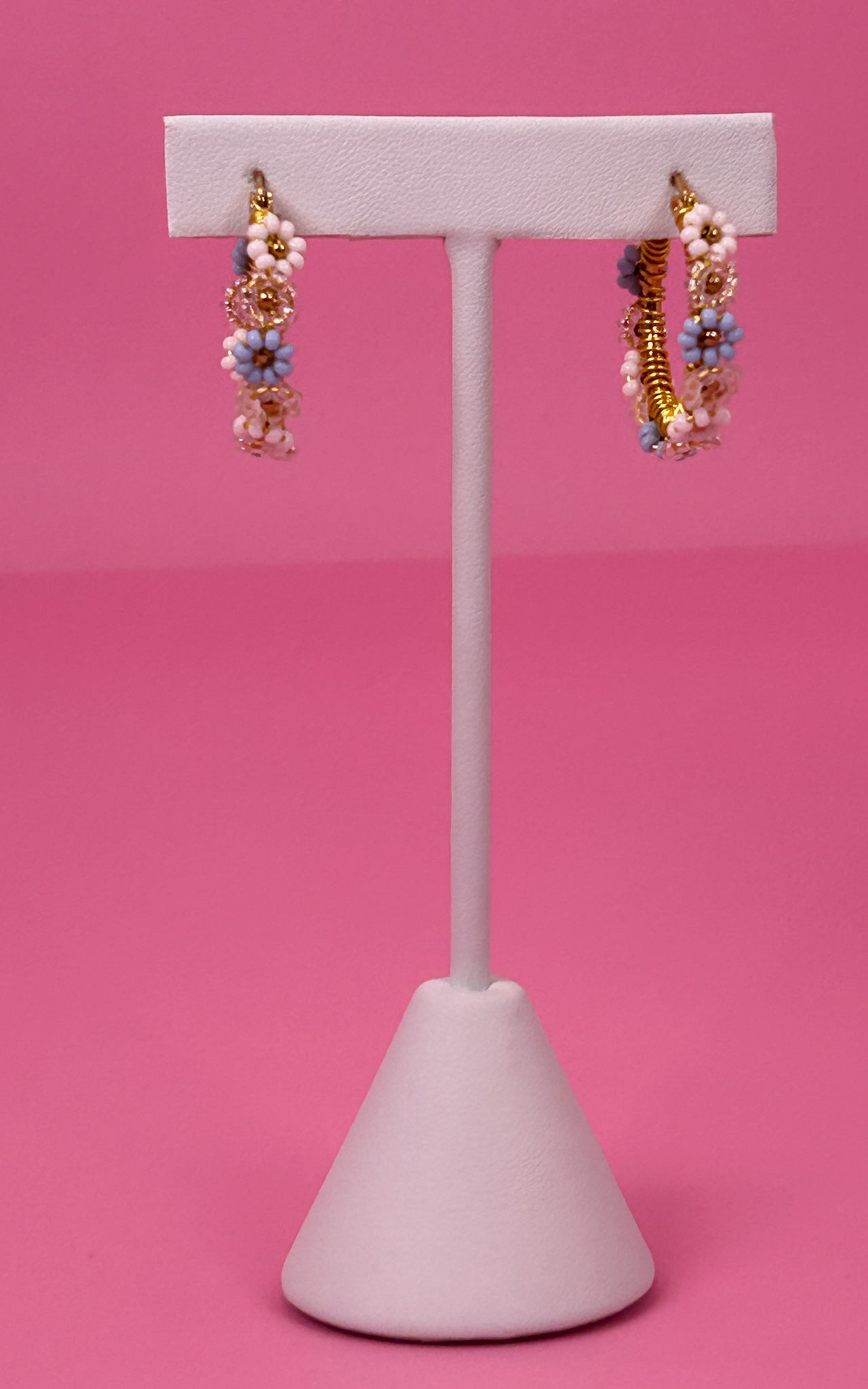 Delicate Blue Daisy Hoop Earrings