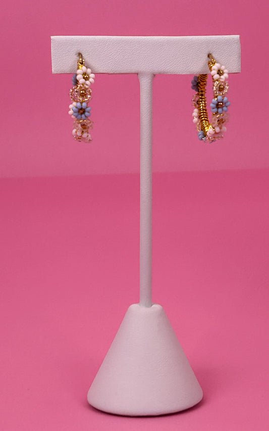 Delicate Blue Daisy Hoop Earrings