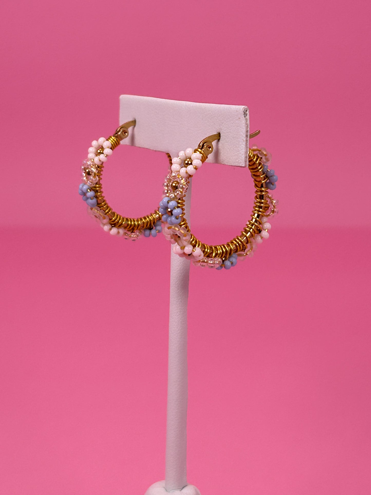 Delicate Blue Daisy Hoop Earrings