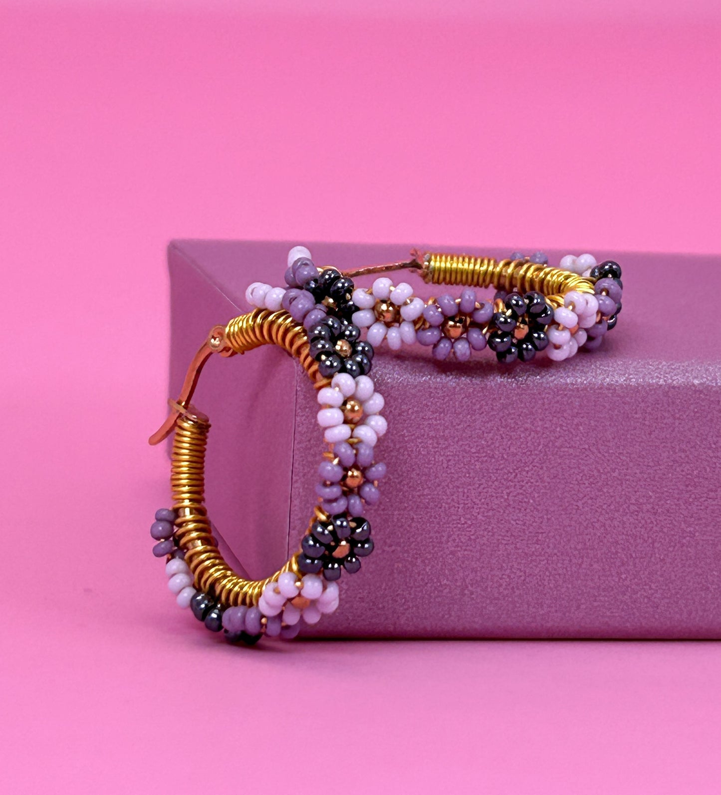 Lavender Mix Daisy Hoop Earrings