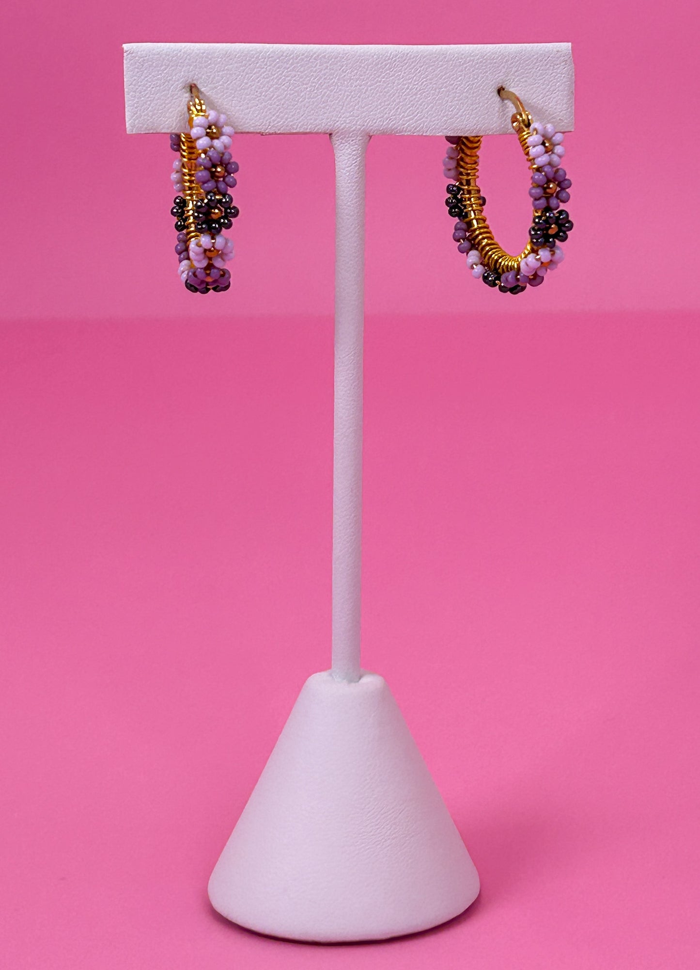 Lavender Mix Daisy Hoop Earrings