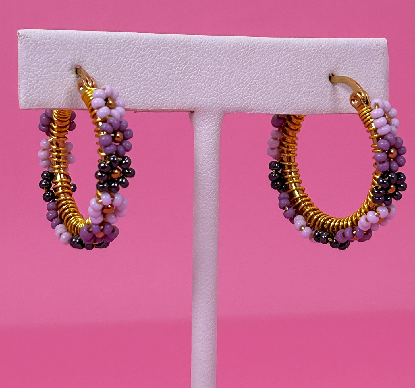 Lavender Mix Daisy Hoop Earrings