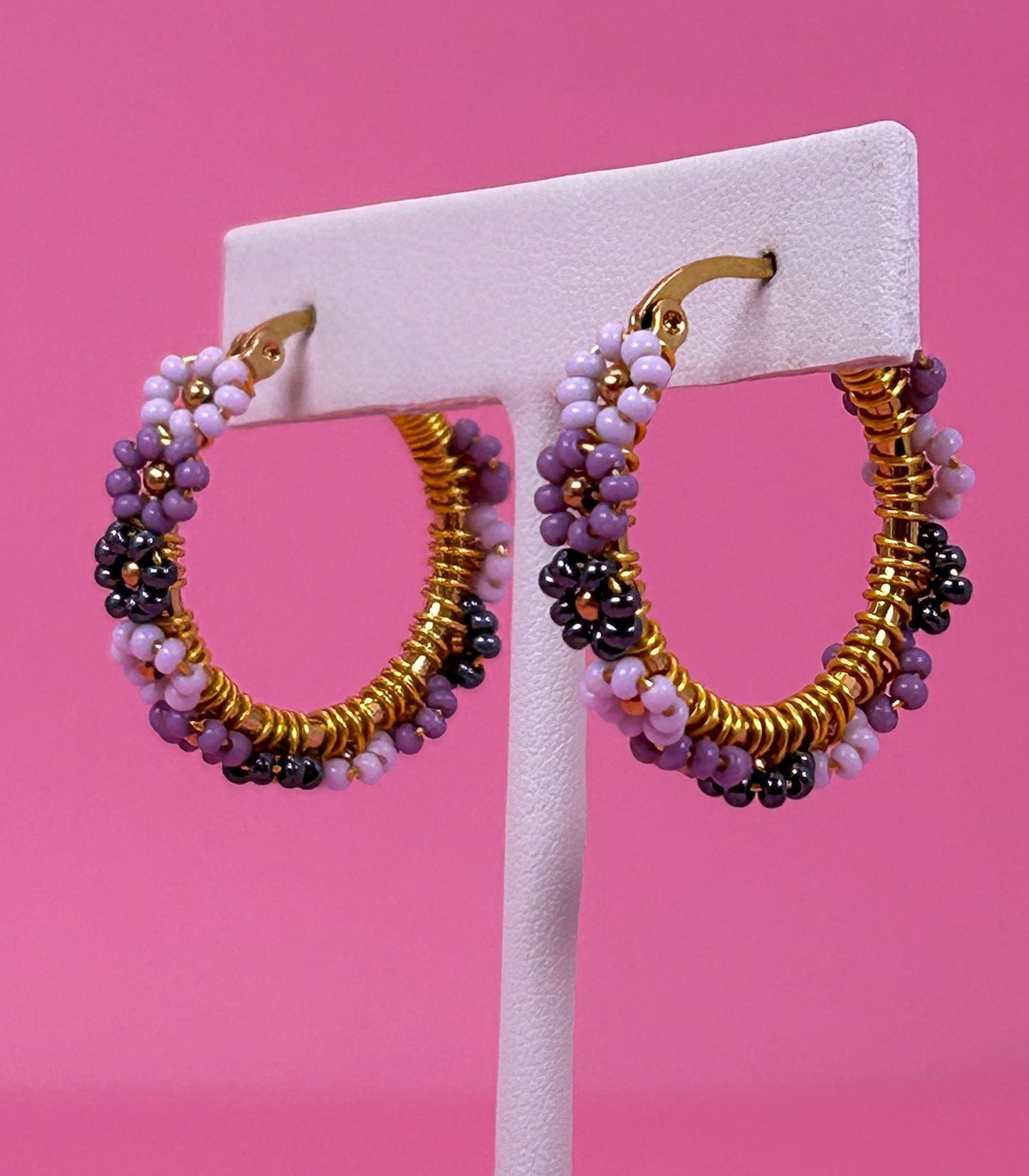 Lavender Mix Daisy Hoop Earrings