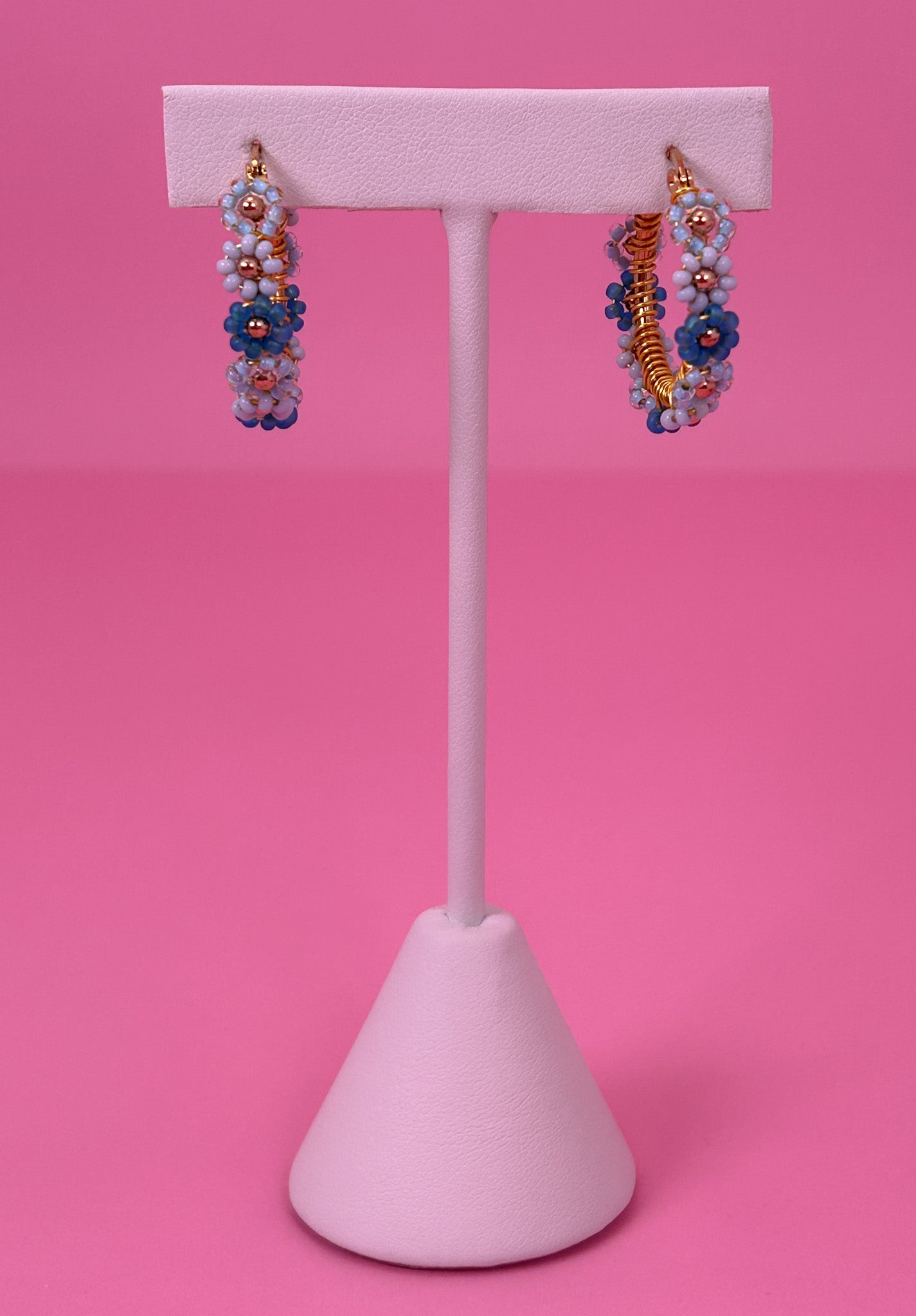 Shades of Blue Daisy Hoop Earrings