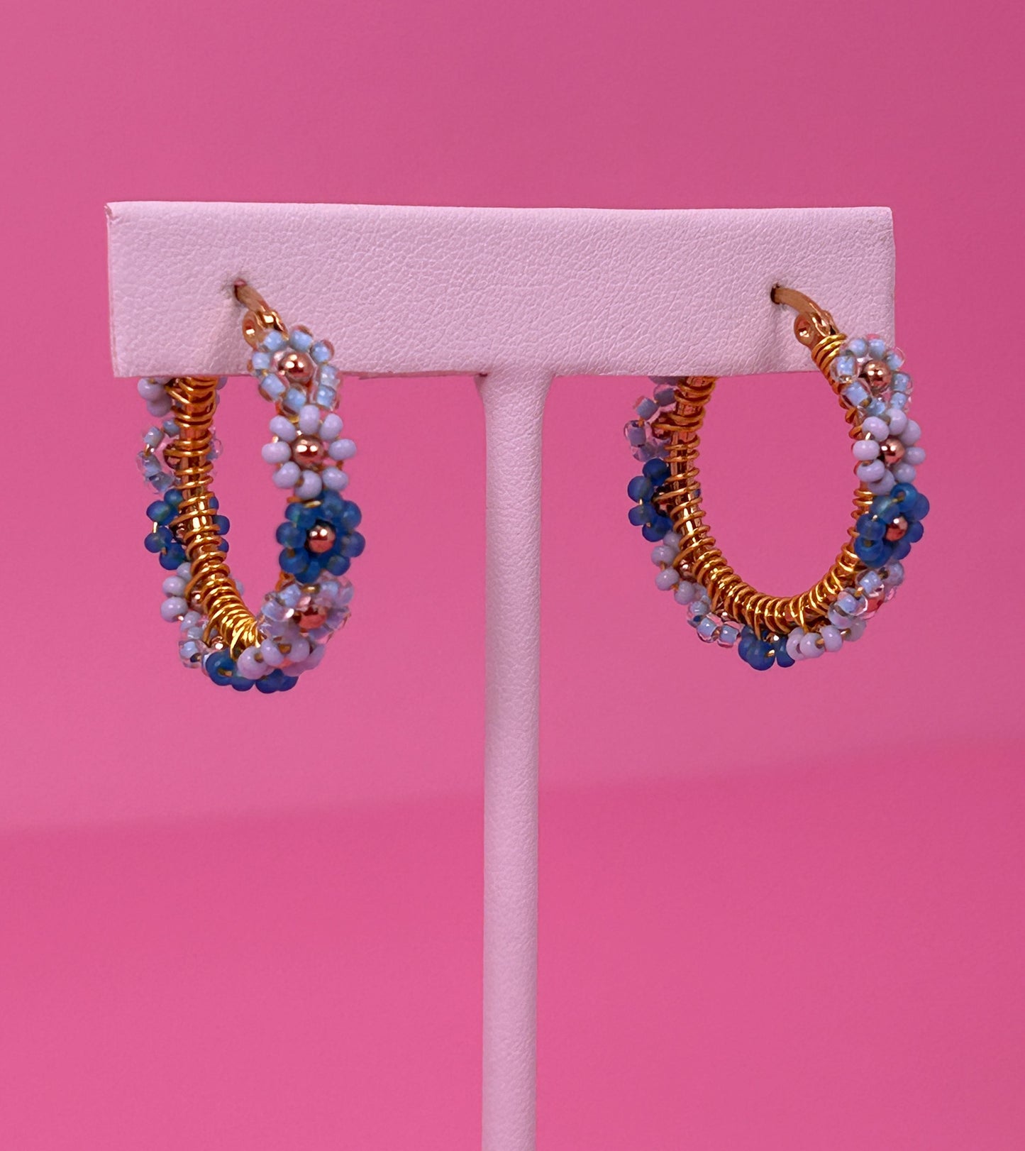 Shades of Blue Daisy Hoop Earrings