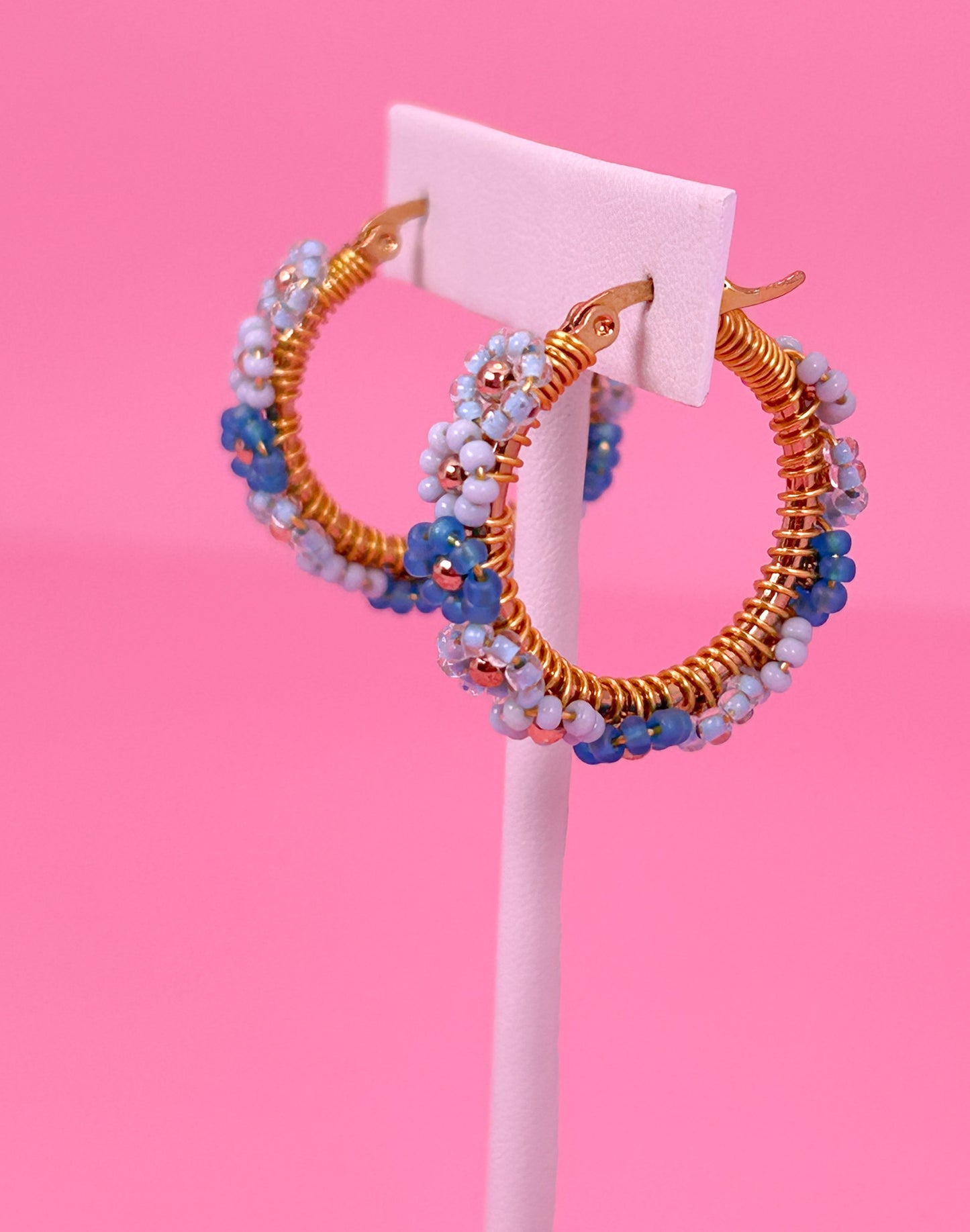 Shades of Blue Daisy Hoop Earrings
