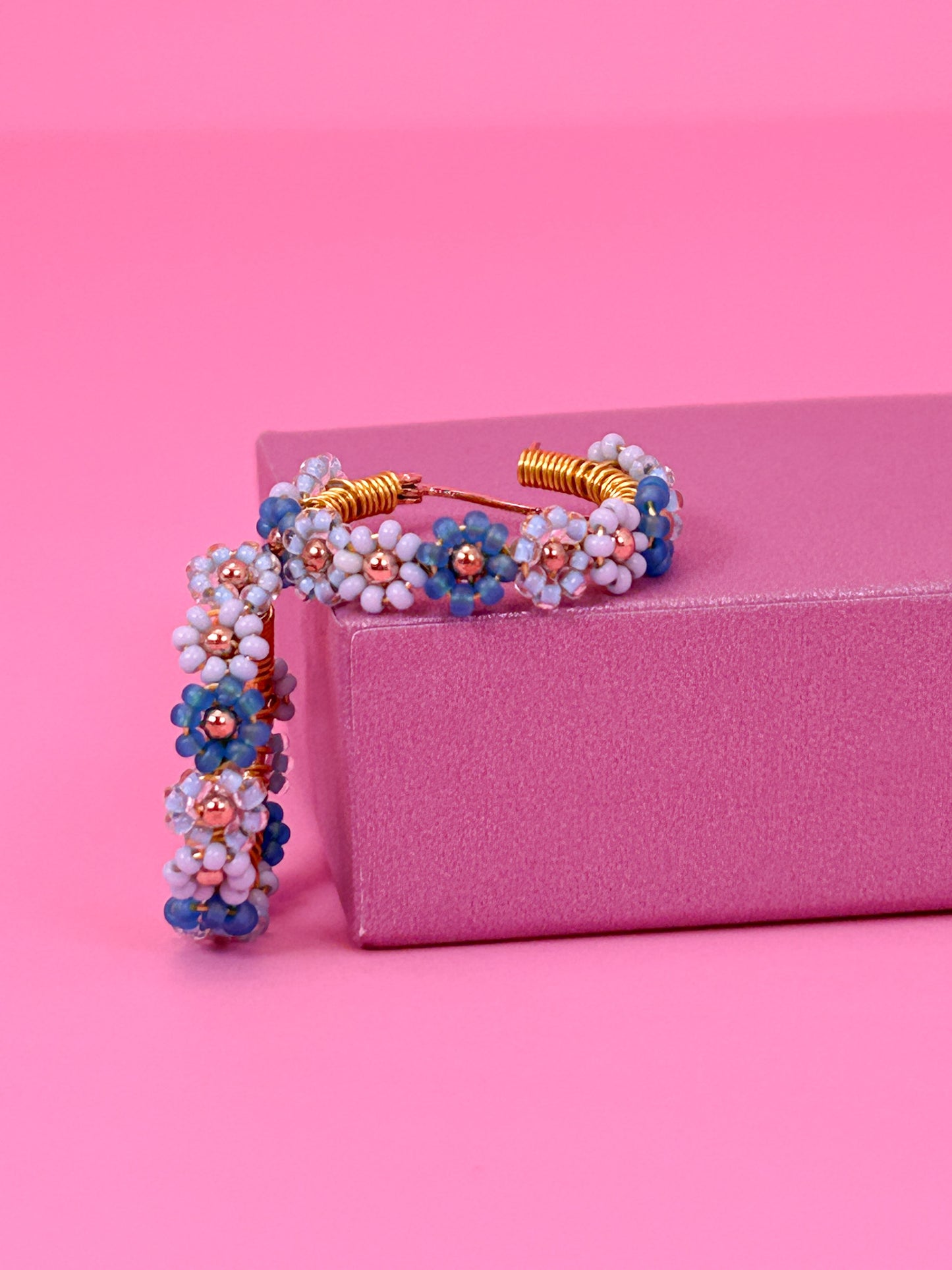 Shades of Blue Daisy Hoop Earrings