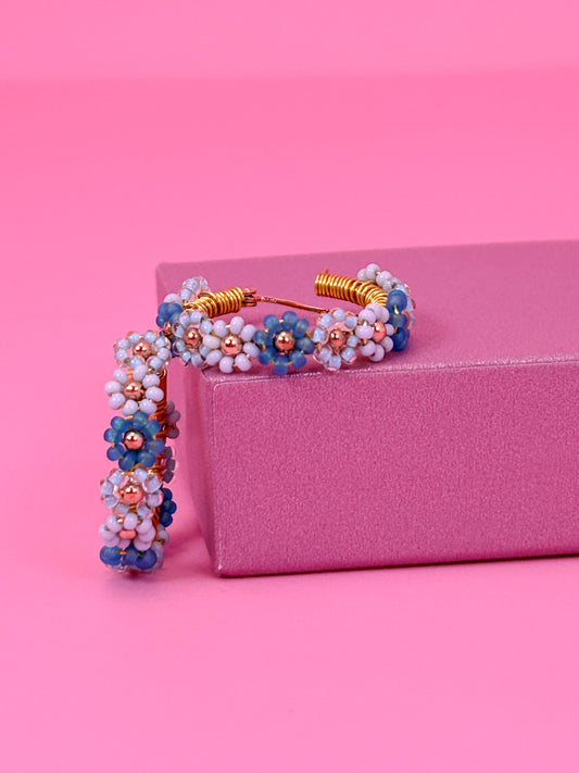 Shades of Blue Daisy Hoop Earrings