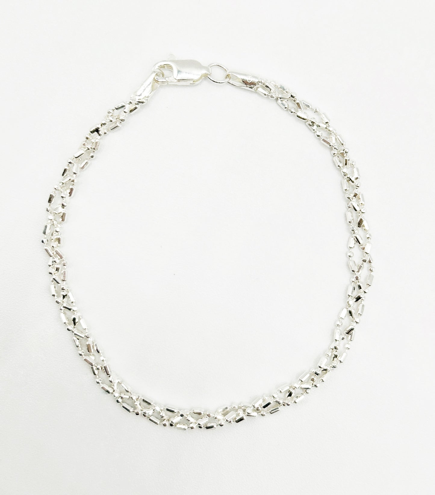 Sterling Silver Triple Chain Diamond-Cut Bead Bracelet
