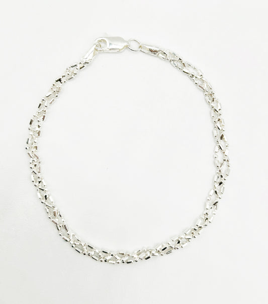 Sterling Silver Triple Chain Diamond-Cut Bead Bracelet