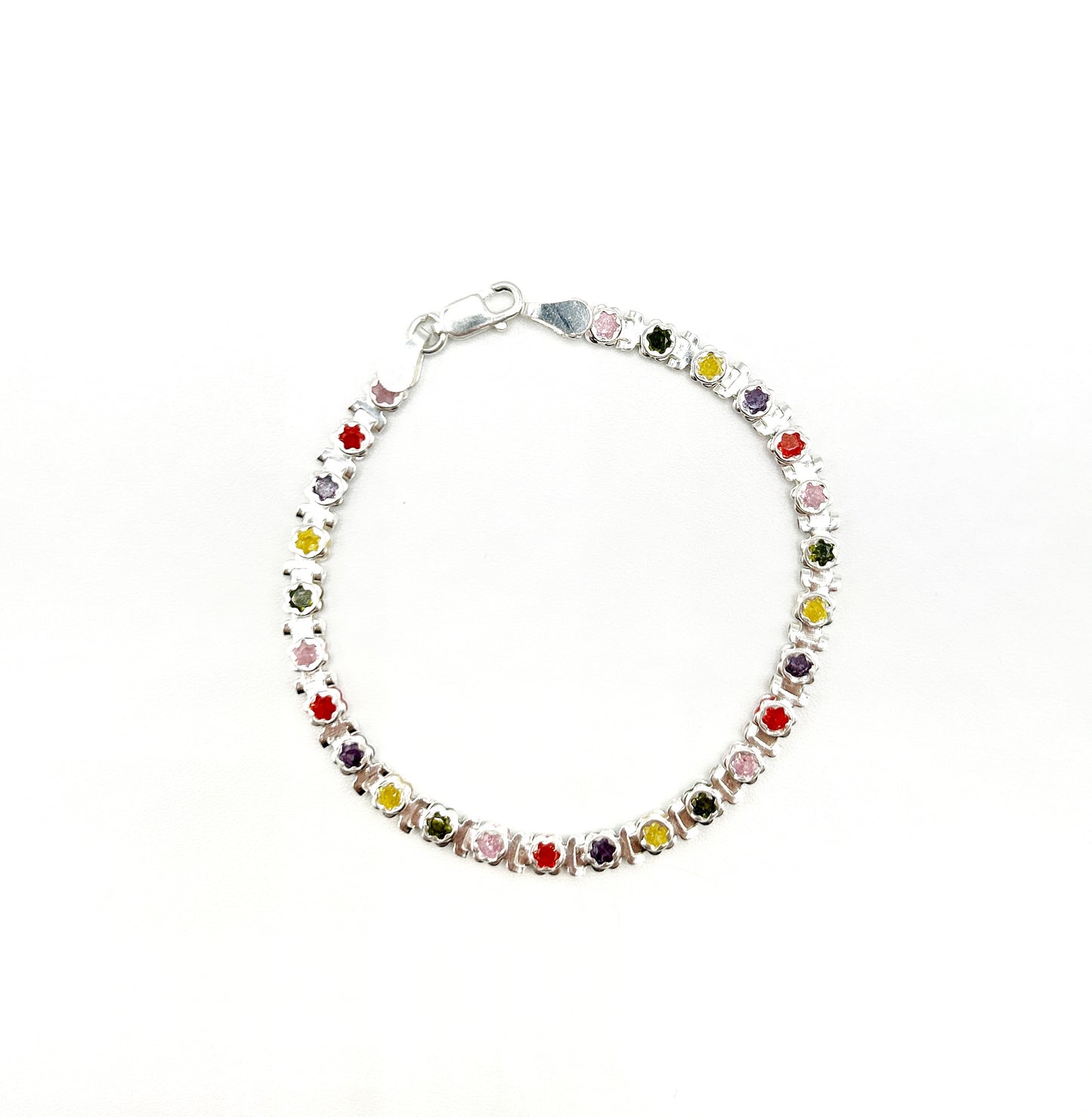 Rainbow Bloom Sterling Silver Floral Zirconia Bracelet