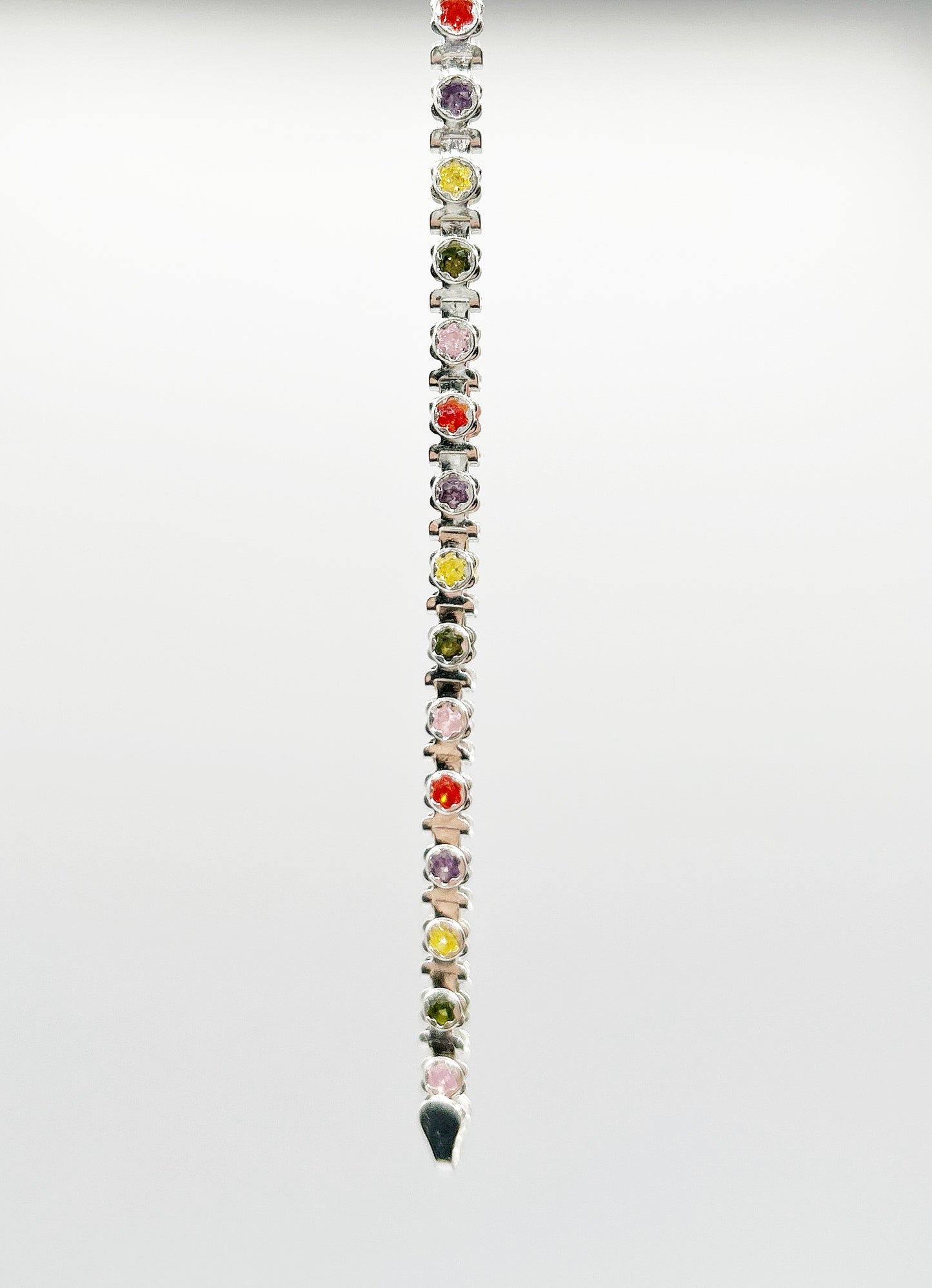 Rainbow Bloom Sterling Silver Floral Zirconia Bracelet