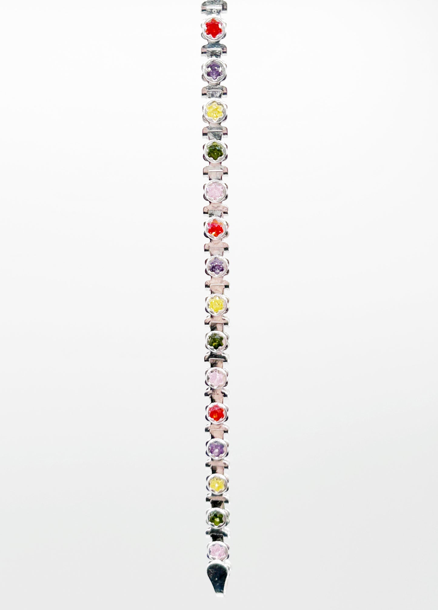 Rainbow Bloom Sterling Silver Floral Zirconia Bracelet