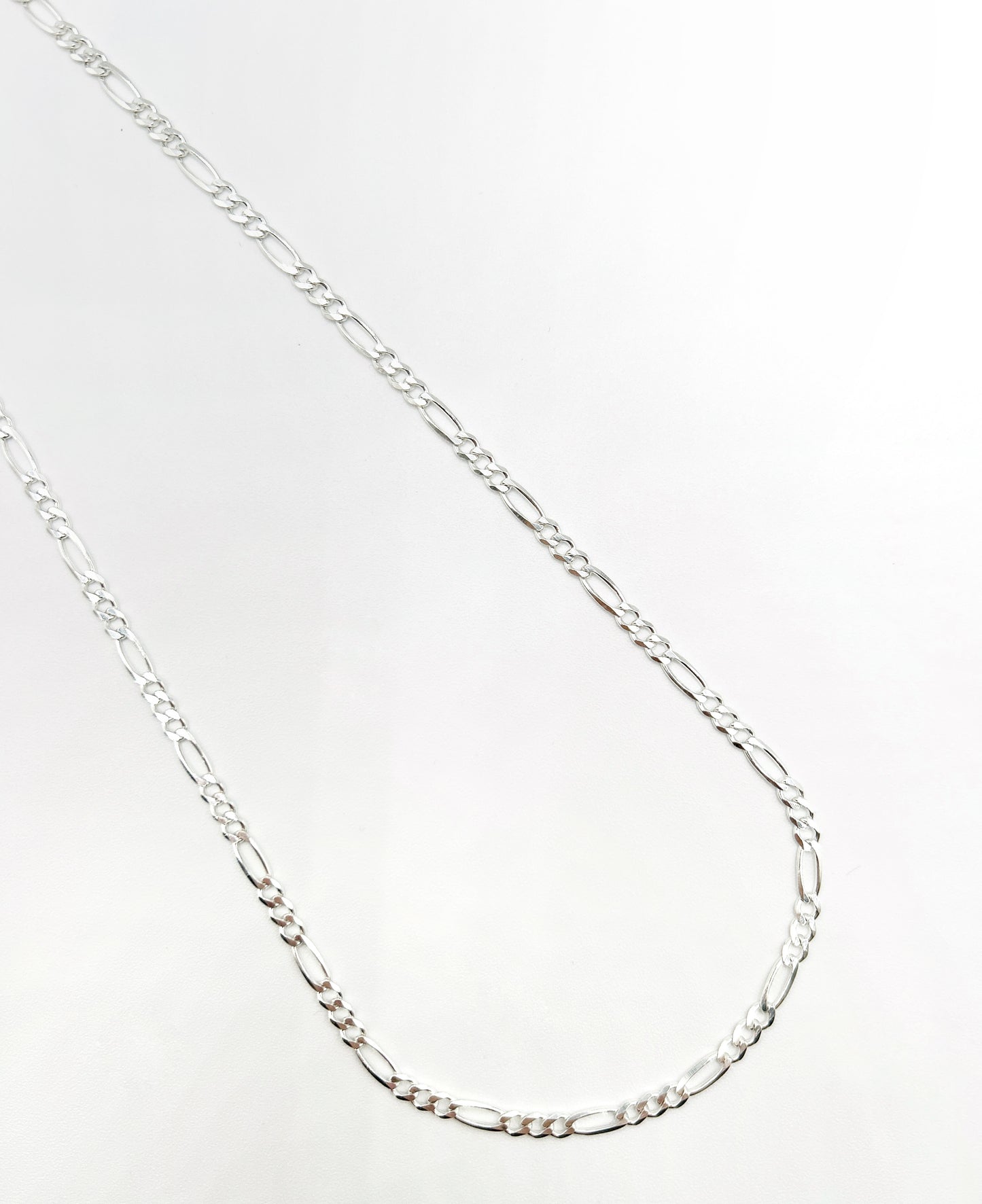 3mm Figaro Chain Necklace in Solid Sterling Silver 21"