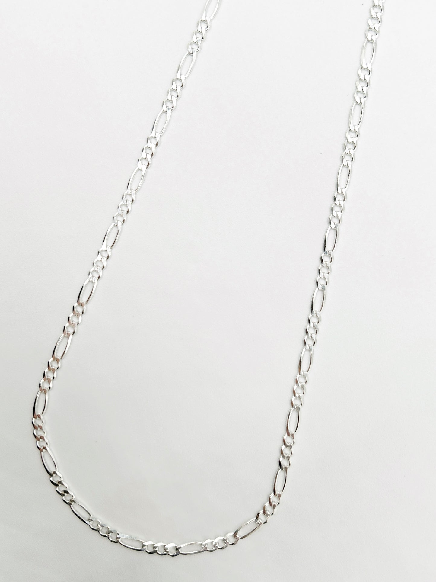 3mm Figaro Chain Necklace in Solid Sterling Silver 21"